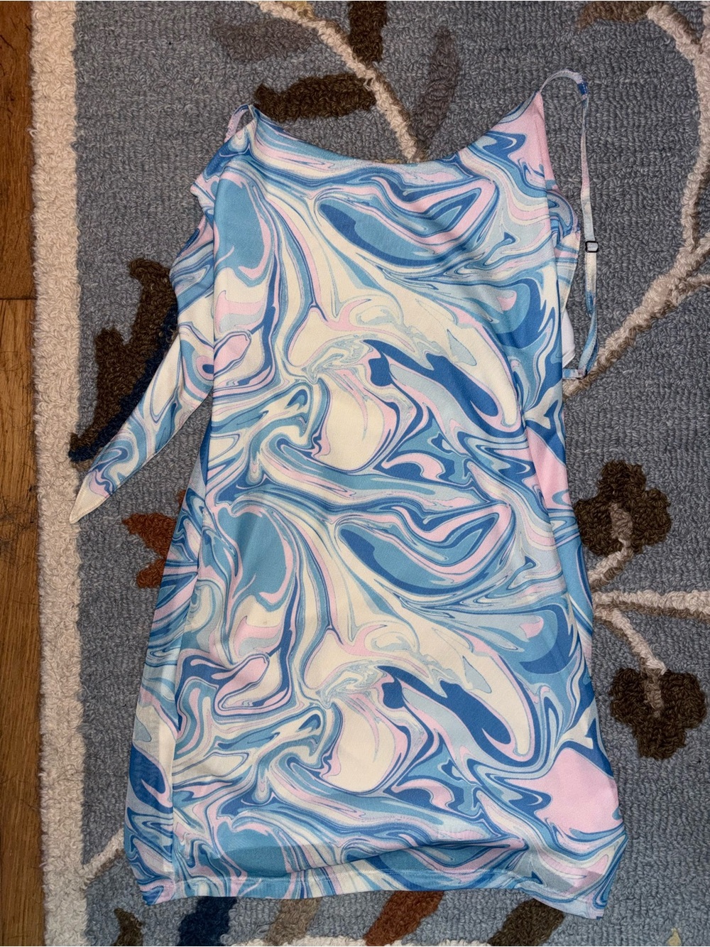 Y2K Marbled Blue & Pink One-Shoulder Dress